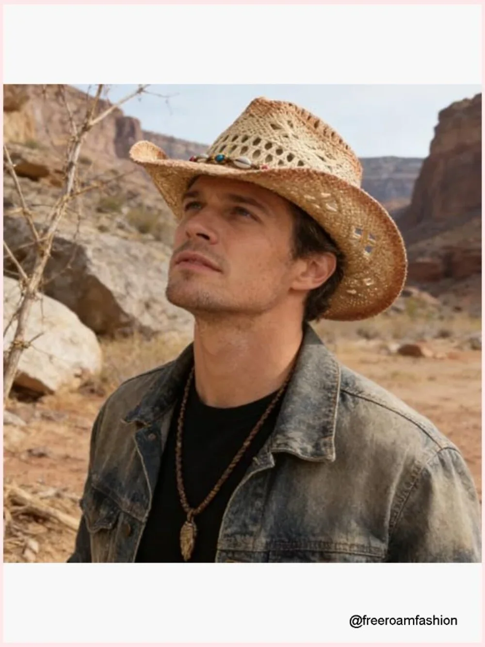 Straw Cowboy Hat Wide Brim Western with Decorative Band